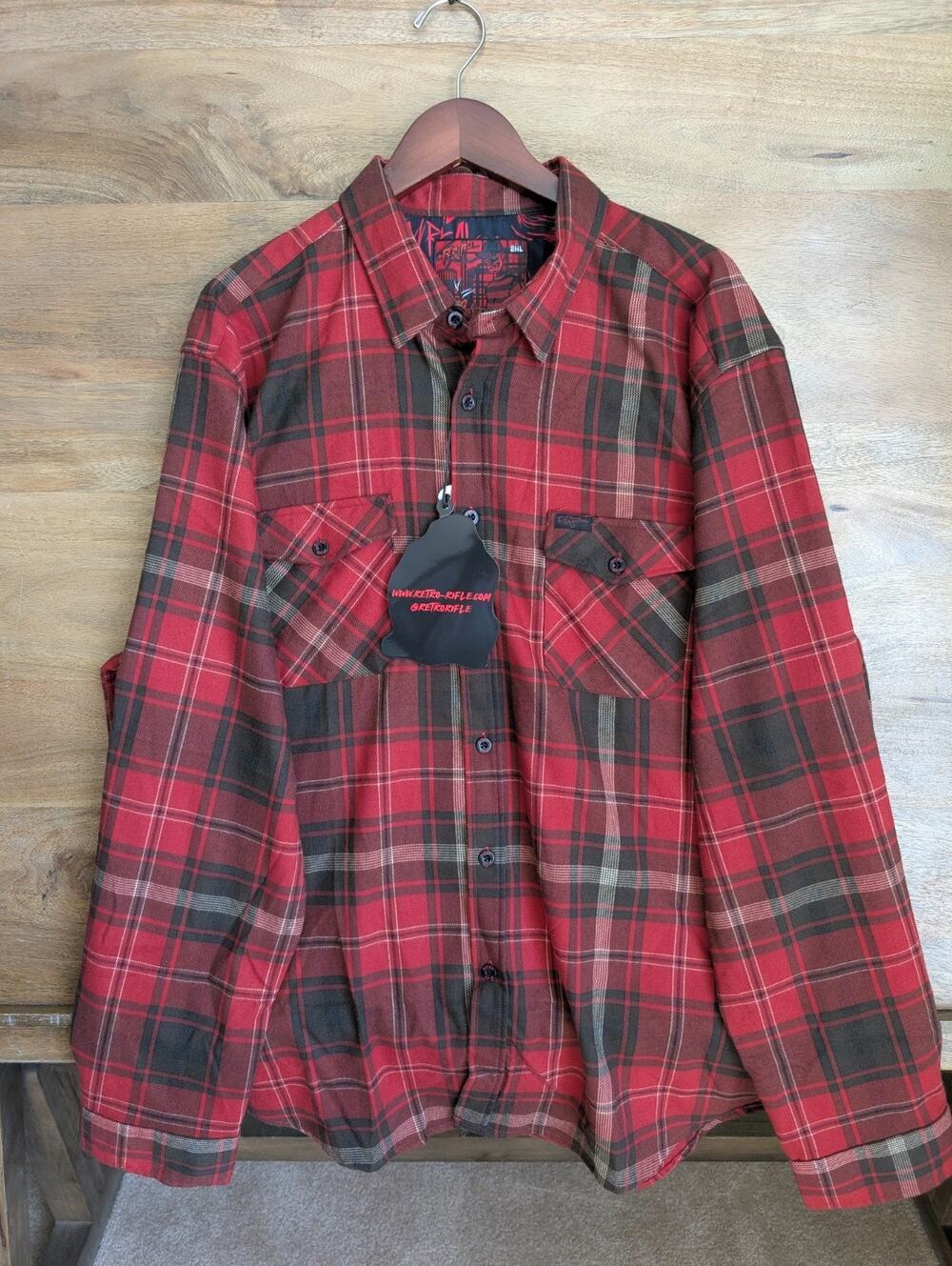 NWT Retro Rifle Nightmare Flannel Shirt Men 2XL Red Black Plaid Collar Button Up